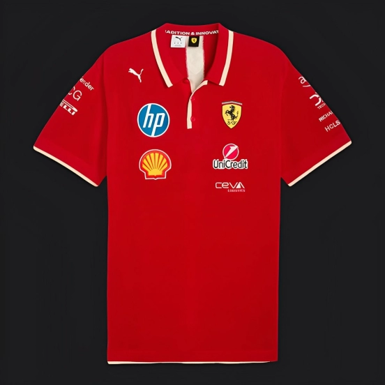 2025 F1 Scuderia Ferrari F1 Team Red with White Trim Polo Shirt