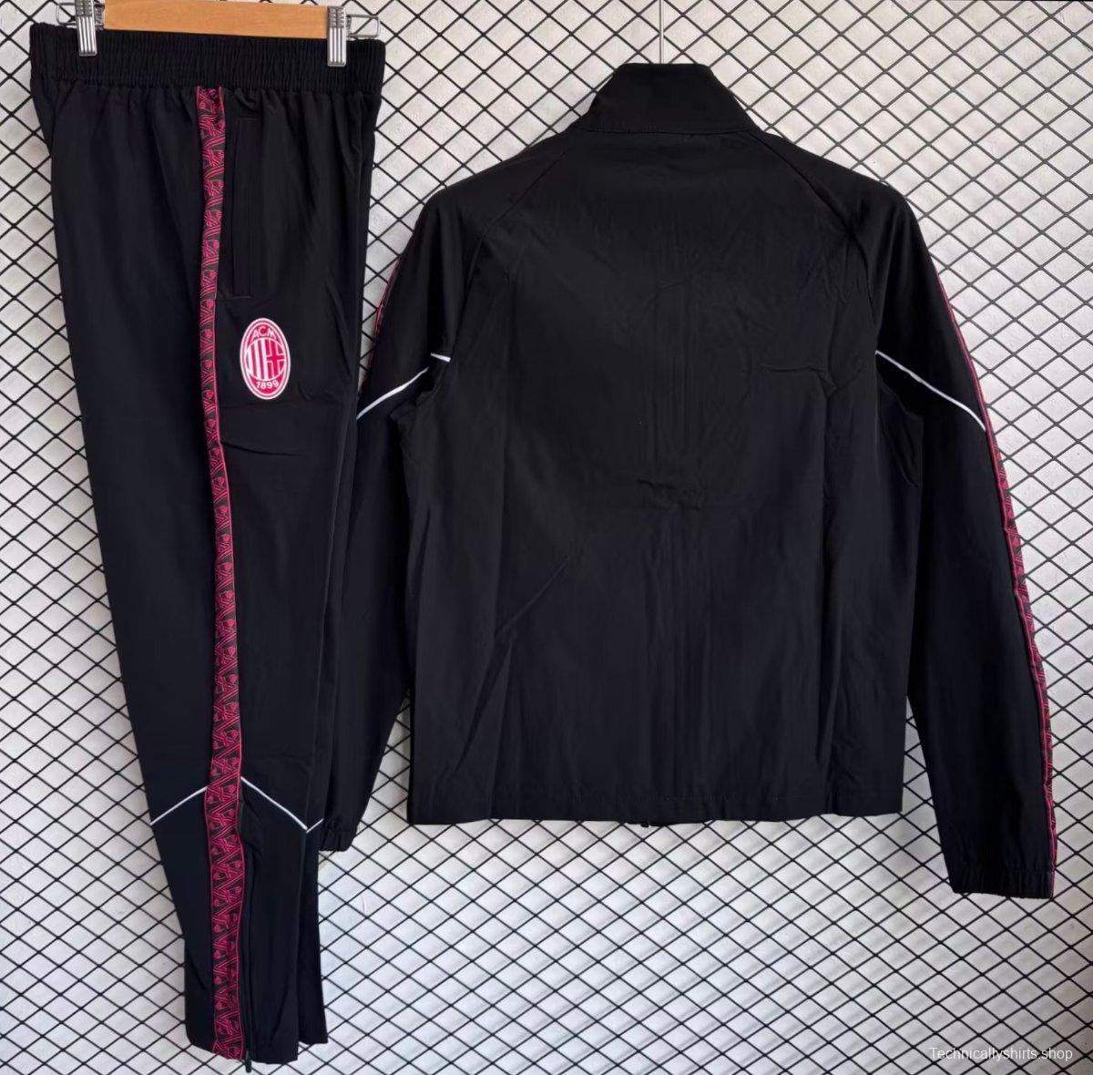 25/26 AC Milan Black with Red Full zipper Jacket Tracksuit+ long pants