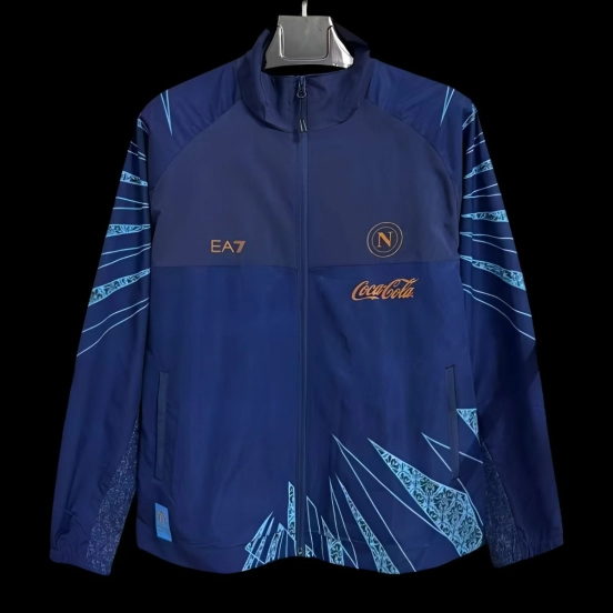 25/26 SSC Napoli Navy Blue with Geometric Pattern Full Zipper Windbreaker Jacket