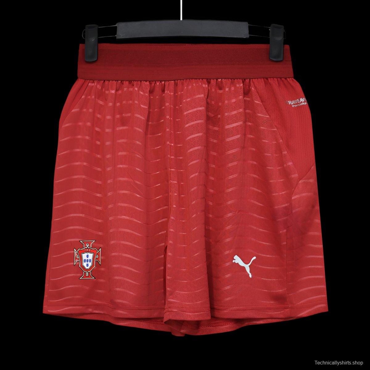 2026 Player Version Portugal Red with Wave Pattern Shorts