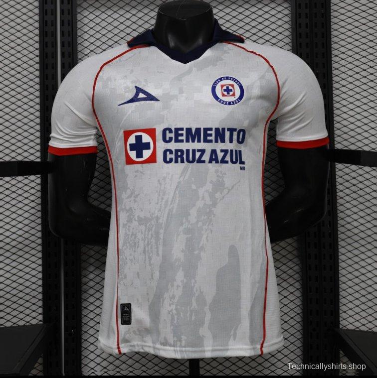 25/26 Player Version Cruz Azul White with Faint Grey Pattern Jersey