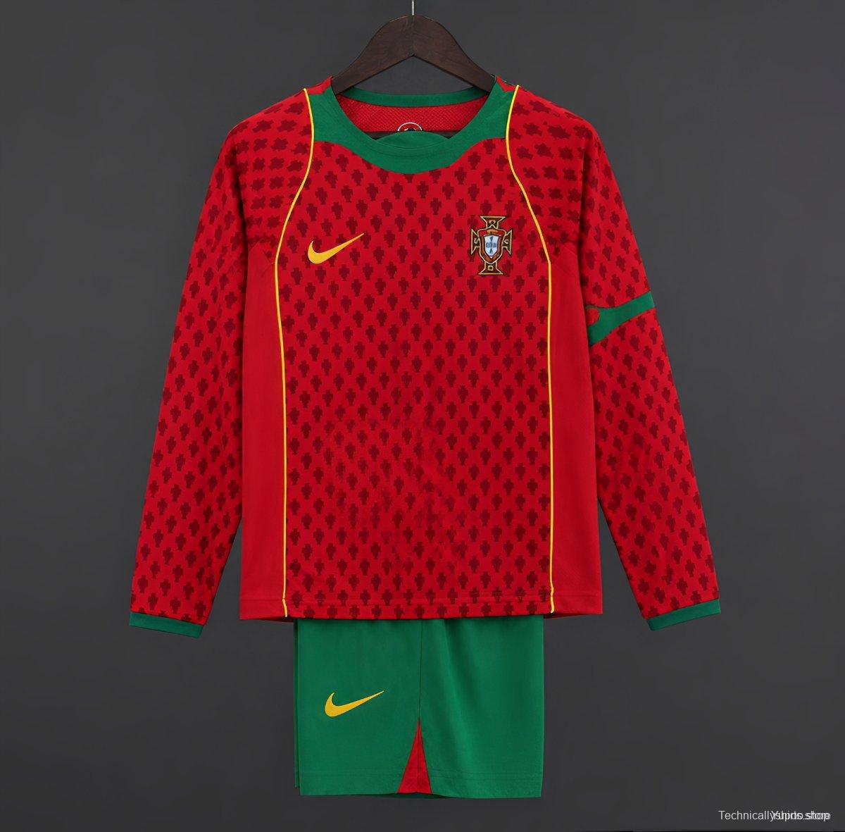 Retro 2004 Kids Portugal Home Long Sleeve Jersey
