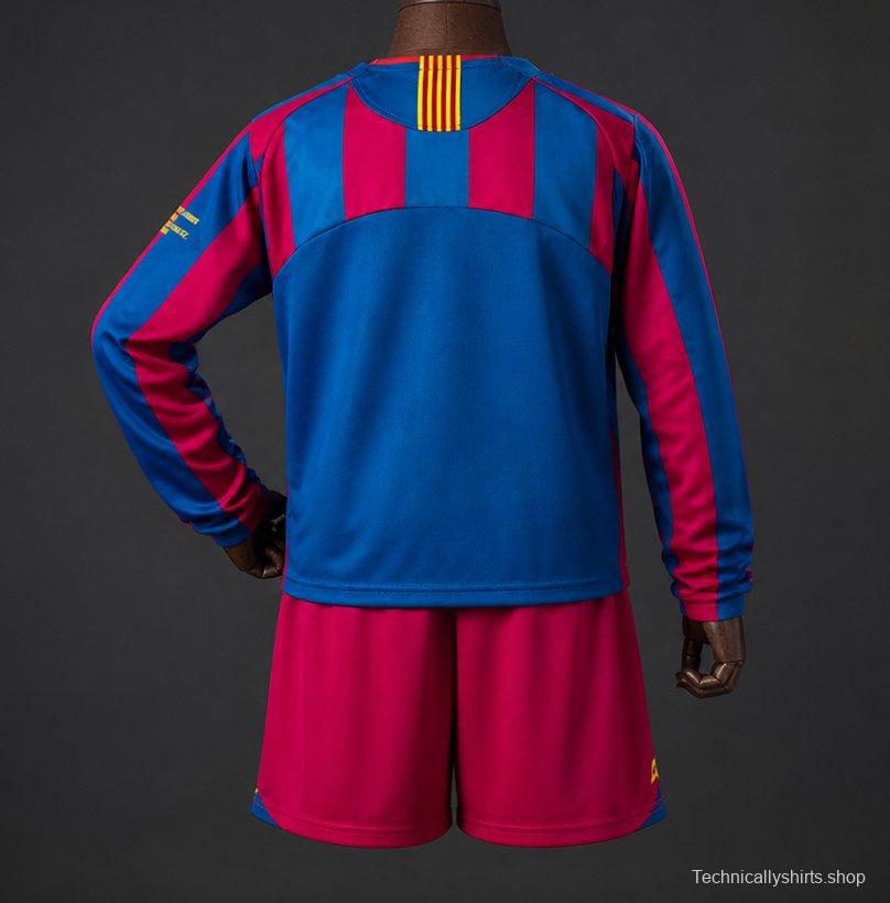 Retro Kids 05/06 Barcelona Home Long Sleeve Champion League Jersey