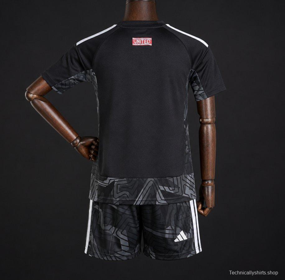 26/27 Kids Manchester United Home Goalkeeper Black/White Jersey + Shorts Set